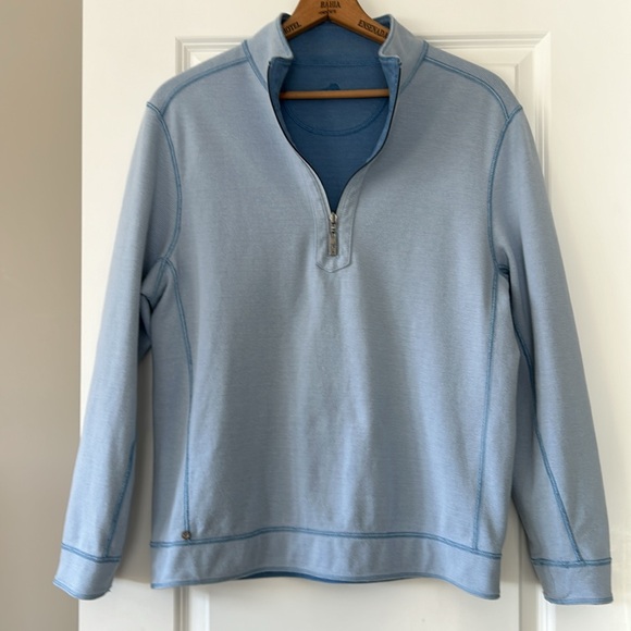 Tommy Bahama REVERSIBLE 1/2 Zip Pullover Sweatshirt w Marlin Logos Blue - Picture 1 of 12